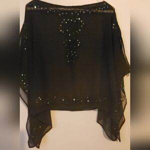 Sheer Sequin Embellished Shirt See Through Embroidered Evening Top
